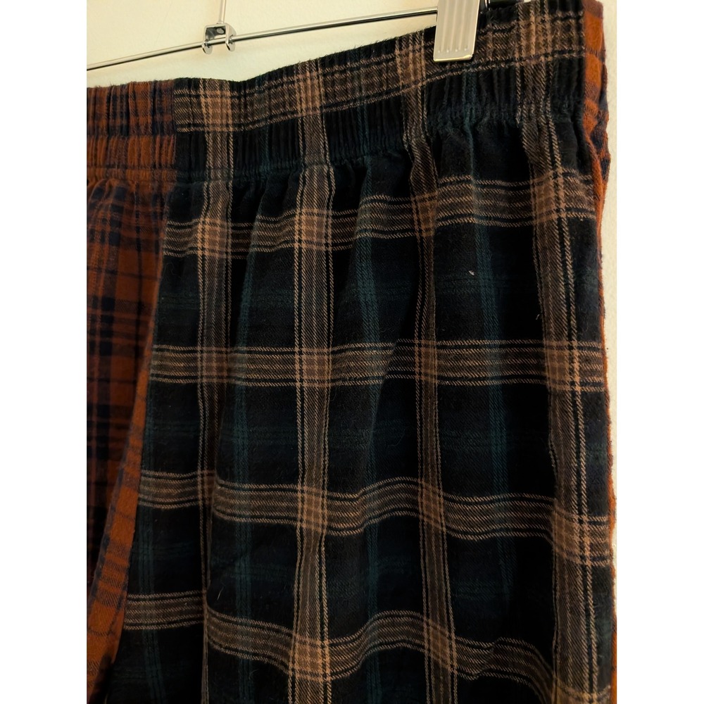 Natural Life Devon Patchwork Plaid Pants Brown Navy Multi Flannel Wide Leg Large - Picture 4 of 7